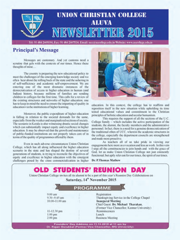 UNION CHRISTIAN COLLEGE ALUVA NEWSLETTER 2015 Tel: 91 484 2609194, Fax: 91 484 2607534