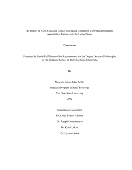 The Impact of Race, Class and Gender on Second-Generation Caribbean Immigrants’ Assimilation Patterns Into the United States