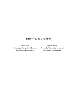 Phonology As Cognition