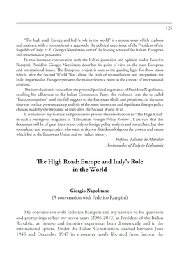 The High Road: Europe and Italy's Role in the World