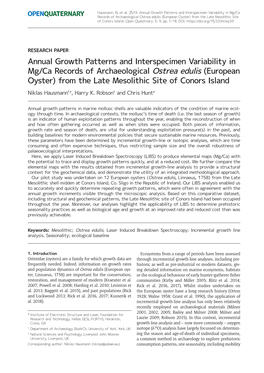 Annual Growth Patterns and Interspecimen Variability in Mg/Ca Records of Archaeological Ostrea Edulis (European Oyster) from the Late Mesolithic Site of Conors Island