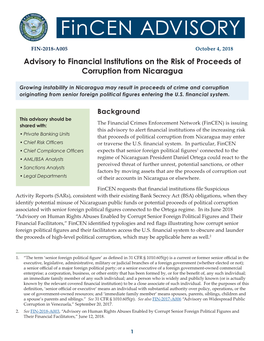 Risk of Proceeds of Corruption in Nicaragua (FIN-2018-A005)