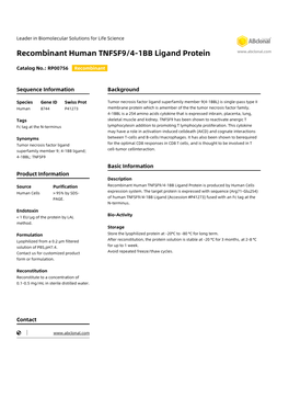 Recombinant Human TNFSF9/4-1BB Ligand Protein
