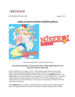 Aniplex of America to Release NISEKOI on Blu-Ray