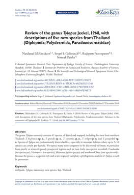 Review of the Genus Tylopus Jeekel, 1968, with Descriptions of Five New Species from Thailand (Diplopoda, Polydesmida, Paradoxosomatidae)