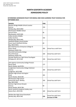 North Gosforth Academy Admissions Policy