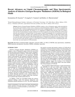 Recent Advances on Liquid Chromatographic and Mass Spectrometric Analysis of Selective Estrogen Receptor Modulators (Serms) in Biological Fluids