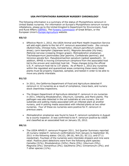 USA PHYTOPHTHORA RAMORUM NURSERY CHRONOLOGY The