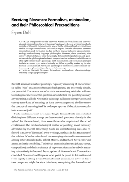 Receiving Newman: Formalism, Minimalism, and Their Philosophical Preconditions Espen Dahl