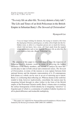 The Life and Times of an Irish Policeman in the British Empire in Sebastian Barry’S the Steward of Christendom*