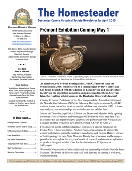 The Homesteader Deschutes County Historical Society Newsletter for April 2015