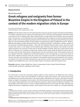 Greek Refugees and Emigrants from Former Bizantine Empire in The