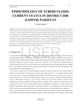 Epidemiology of Tuberculosis: Current Status in District Dir (Lower) Pakistan