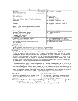 Trans-Texas Corridor Right-Of-Way Royalty Payment Feasibility (FHWA