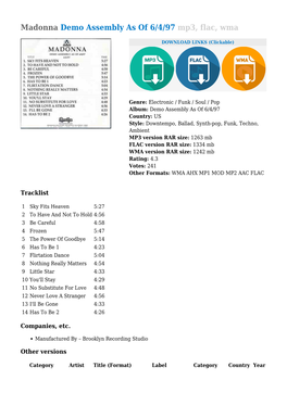 Madonna Demo Assembly As of 6/4/97 Mp3, Flac, Wma