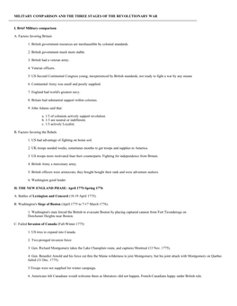 MILITARY COMPARISON and the THREE STAGES of the REVOLUTIONARY WAR I. Brief Military Comparison A. Factors Favoring Britain 1. B