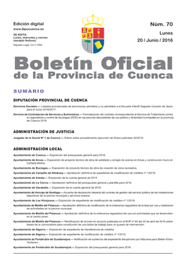 Boletín Oficial De La Provincia De Cuenca Sumario Diputación Provincial De Cuenca