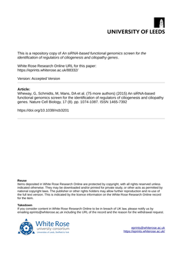 An Sirna-Based Functional Genomics Screen for the Identification of Regulators of Ciliogenesis and Ciliopathy Genes