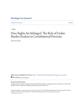 The Role of Undue Burden Analysis in Constitutional Doctrine Alan Brownstein