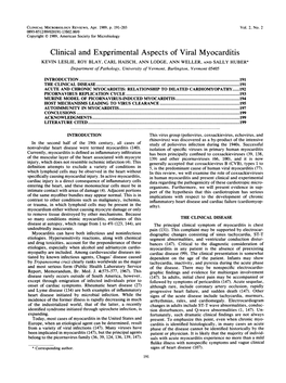 Clinical and Experimental Aspects of Viral Myocarditis