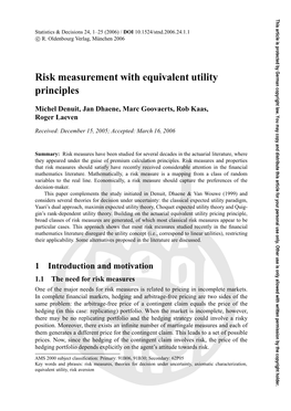 Risk Measurement with Equivalent Utility Principles