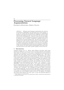 Processing Natural Language Argumentation Katarzyna Budzynska, Serena Villata