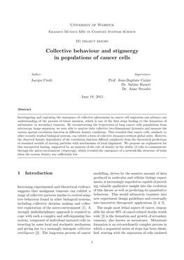 Collective Behaviour and Stigmergy in Populations of Cancer Cells