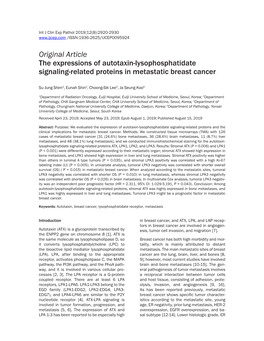 Original Article the Expressions of Autotaxin-Lysophosphatidate Signaling-Related Proteins in Metastatic Breast Cancer