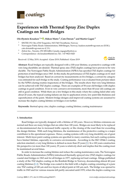 Experiences with Thermal Spray Zinc Duplex Coatings on Road Bridges