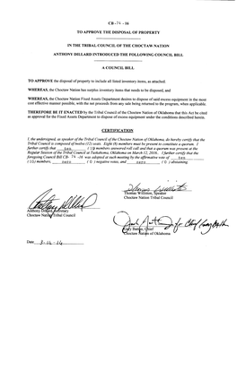 I the Undersigned, As Speaker Ofthe Tribal Council Ofthe Choctaw Nation Ofoklahoma, Do Hereby Certijy That the Tribal Council Is Composed Oftwelve( 12) Seats