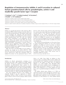 Regulation of Immunoreactive Inhibin a and B Secretion in Cultured Human Granulosa-Luteal Cells by Gonadotropins, Activin A