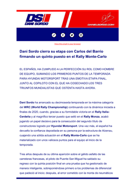 Dani Sordo Cierra Su Etapa Con Carlos Del Barrio Firmando Un Quinto Puesto En El Rally Monte-Carlo