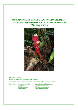 (Zingiberaceae) Based on Nuclear and Chloroplast Dna Sequences