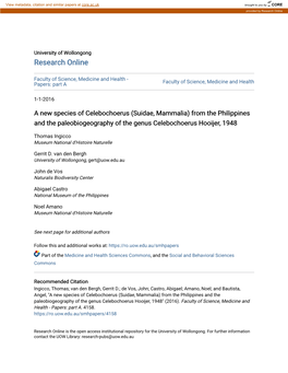 A New Species of Celebochoerus (Suidae, Mammalia) from the Philippines and the Paleobiogeography of the Genus Celebochoerus Hooijer, 1948