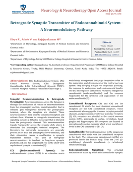 Retrograde Synaptic Transmitter of Endocannabinoid System - a Neuromodulatory Pathway