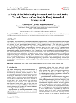 A Study of the Relationship Between Landslide and Active Tectonic Zones: a Case Study in Karaj Watershed Management