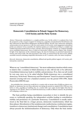 Democratic Consolidation in Poland: Support for Democracy, Civil Society and the Party System