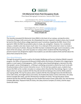 Erb Memorial Union Post-Occupancy Study Place-Based Belonging & Connections: Favorite EMU Places