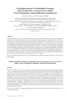 Geographic Pattern of Morphological Variation of the Coconut Mite, Aceria