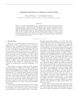 Modeling Cold Pools in California's Central Valley Travis Wilson and Robert Fovell