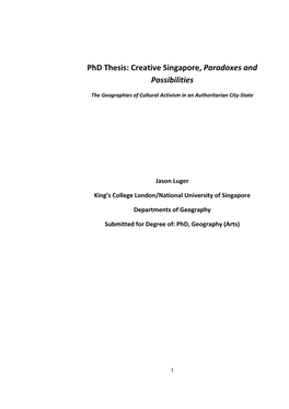 Phd Thesis: Creative Singapore, Paradoxes and Possibilities