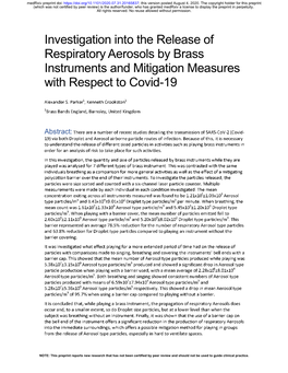 Investigation Into the Release of Respiratory Aerosols by Brass Instruments and Mitigation Measures with Respect to Covid-19