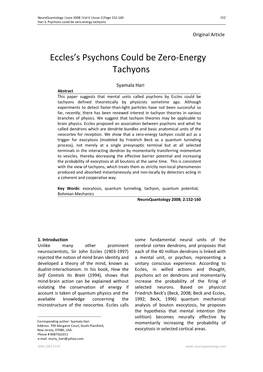 08 Eccles's Psychons Could Be Zero-Energy Tachyons