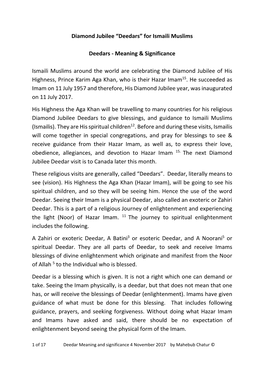 Diamond Jubilee “Deedars” for Ismaili Muslims