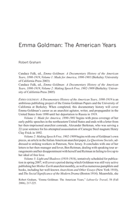 Emma Goldman: the American Years