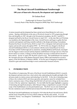The Royal Aircraft Establishment Farnborough 100 Years of Innovative Research, Development and Application