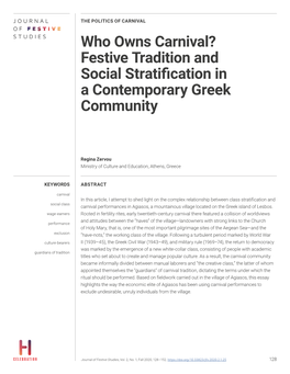 Who Owns Carnival? Festive Tradition and Social Stratification in a Contemporary Greek Community