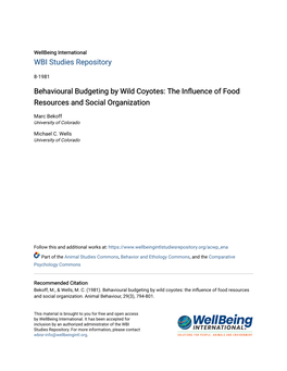 Behavioural Budgeting by Wild Coyotes: the Influence of Oodf Resources and Social Organization