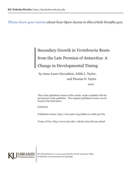 Secondary Growth in Vertebraria Roots from the Late Permian of Antarctica: a Change in Developmental Timing