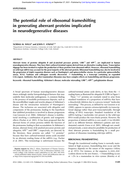 The Potential Role of Ribosomal Frameshifting in Generating Aberrant Proteins Implicated in Neurodegenerative Diseases